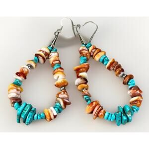 Native American Loop Dangle Earrings 925 Santo Domingo Kewa Pueblo Spiny Oyster